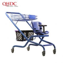 Carro de compras de 2 niveles con carro de supermercado de manejo de superficie chapado en color con asiento para bebé